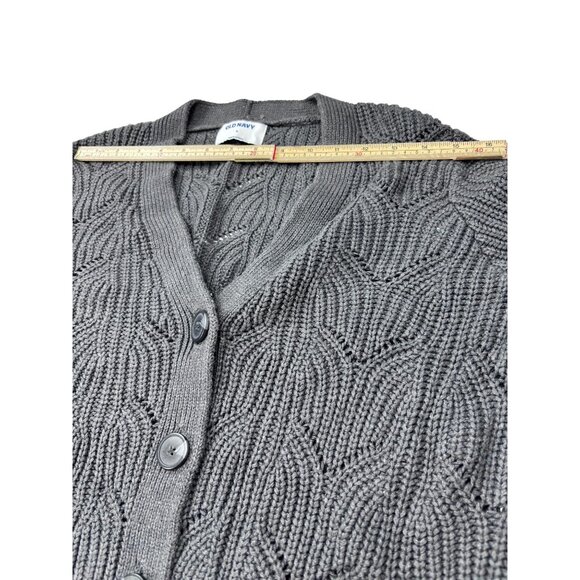 Old Navy Gray Cable Knit Button-Up Cardigan Sweater M 60% Cotton 40% Acrylic Wom - Picture 8 of 11